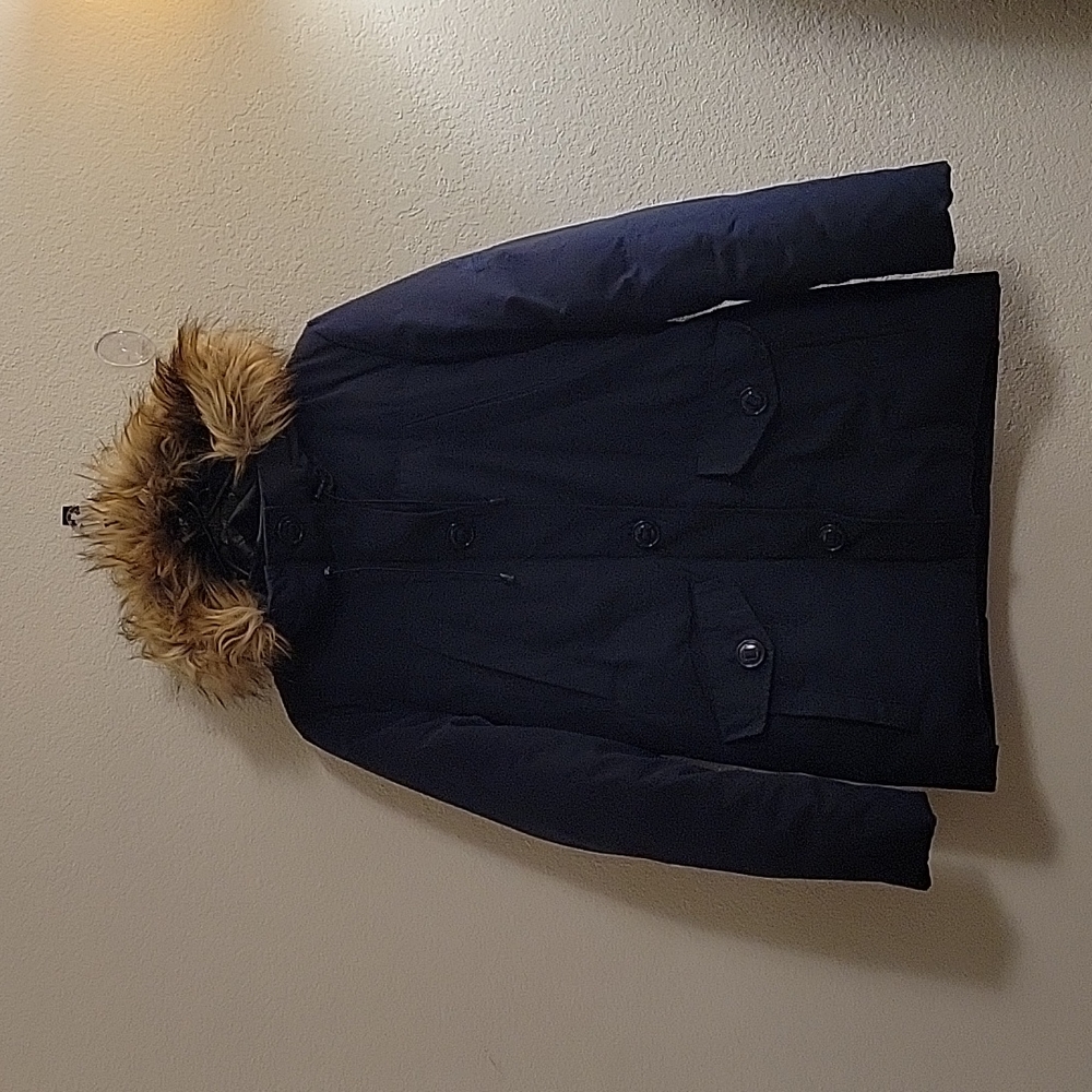 Gerry Weber Winter Coat with Faux Hood - Navy - Small
